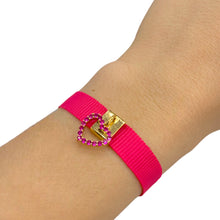 Carica l'immagine nel visualizzatore di Gallery, BRACCIALE PENDENTE CUORE CON ZIRCONCINI ROSA