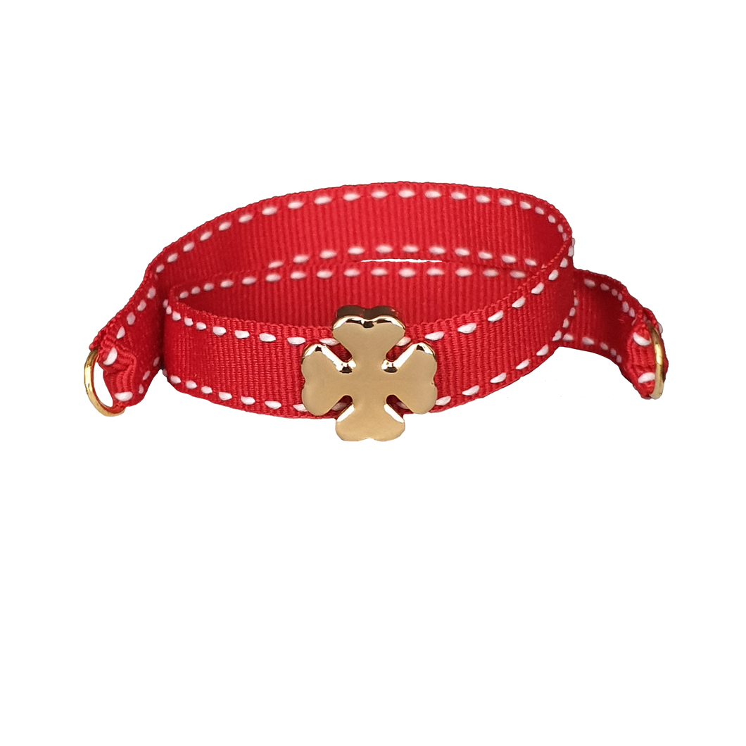 BRACCIALE ROSSO QUADRIFOGLIO DORATO