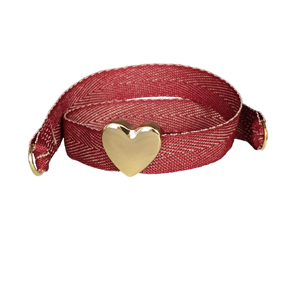 BRACCIALE BORDEAUX TWEED CUORE DORATO