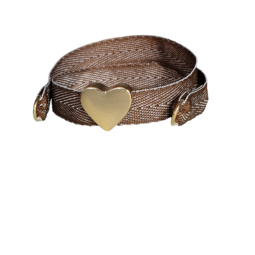 BRACCIALE MARRONE TWEED CUORE DORATO