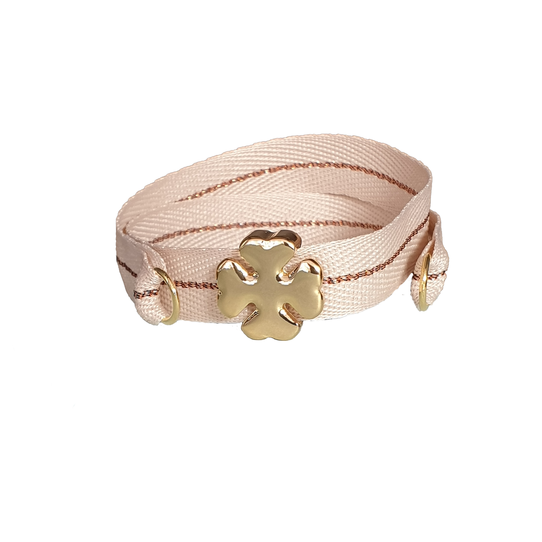 BRACCIALE BEIGE LUREX QUADRIFOGLIO DORATO