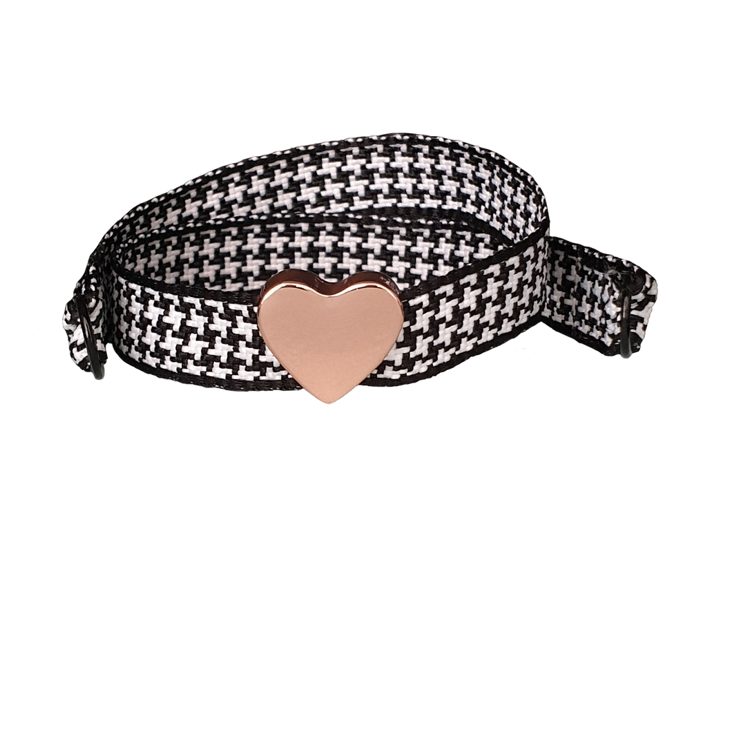 BRACCIALE PIED DE POULE CUORE ORO ROSA