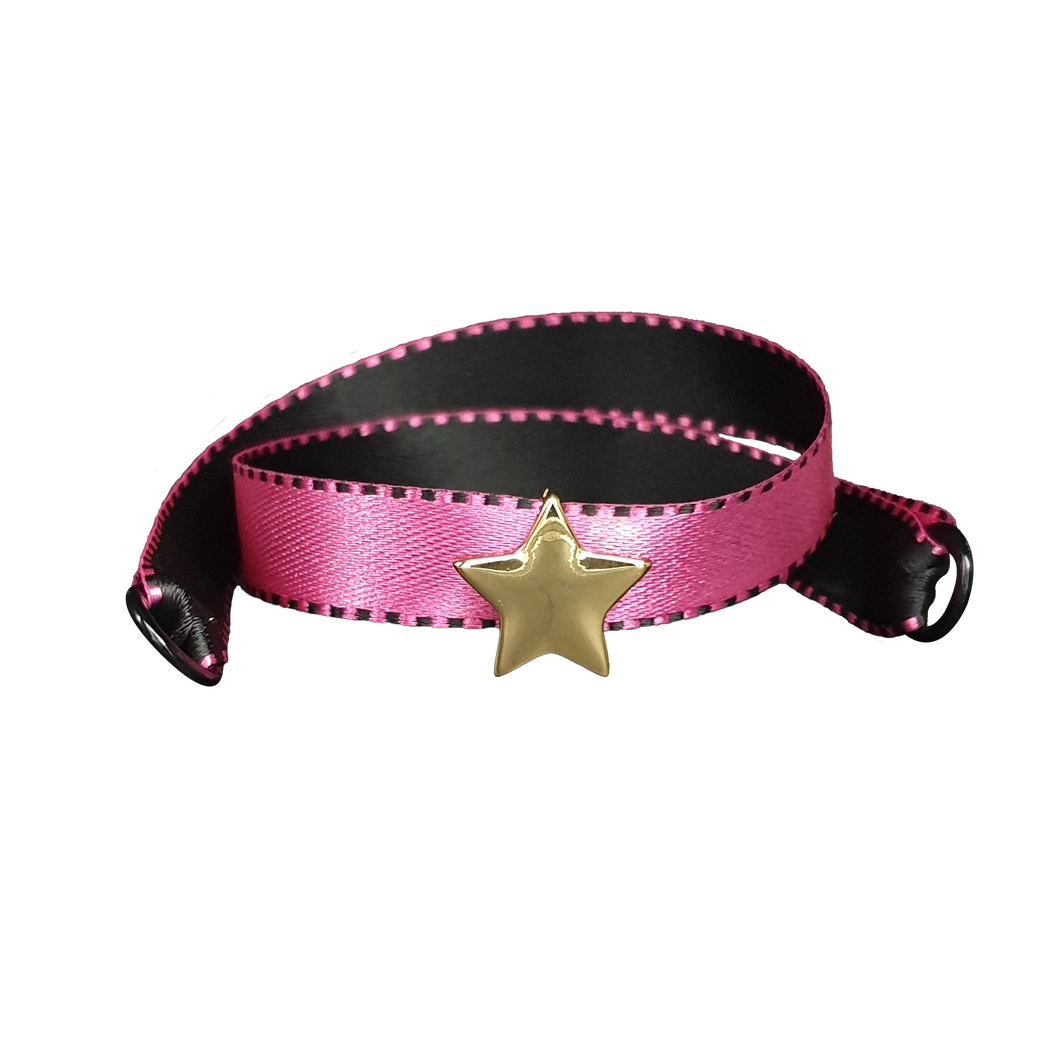 BRACCIALE ROSA SATIN STELLA DORATA