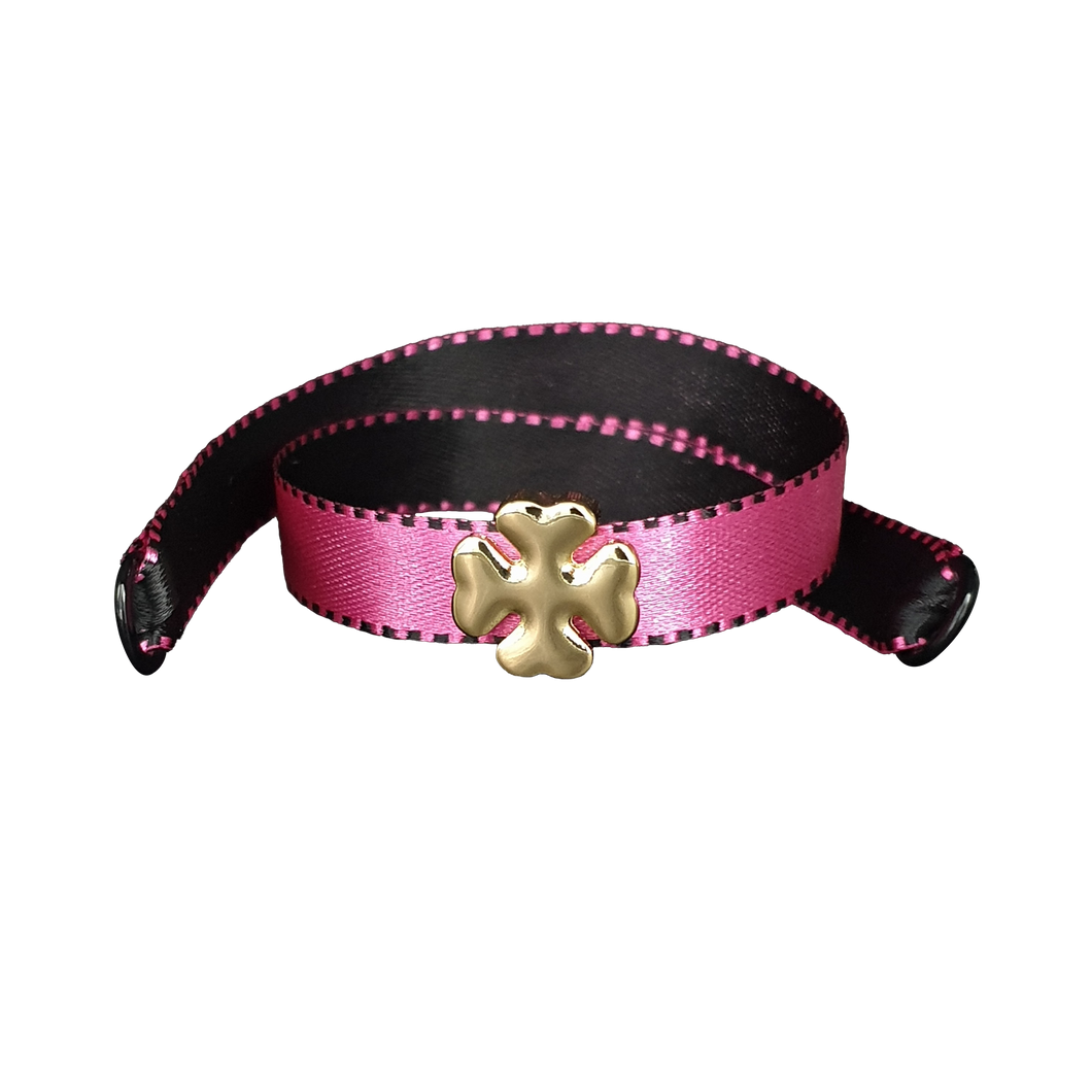 BRACCIALE ROSA SATIN QUADRIFOGLIO DORATO