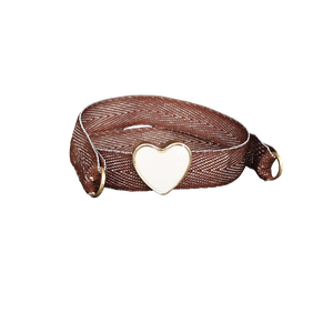 BRACCIALE MARRONE TWEED CUORE SMALTO BIANCO SU DORATO