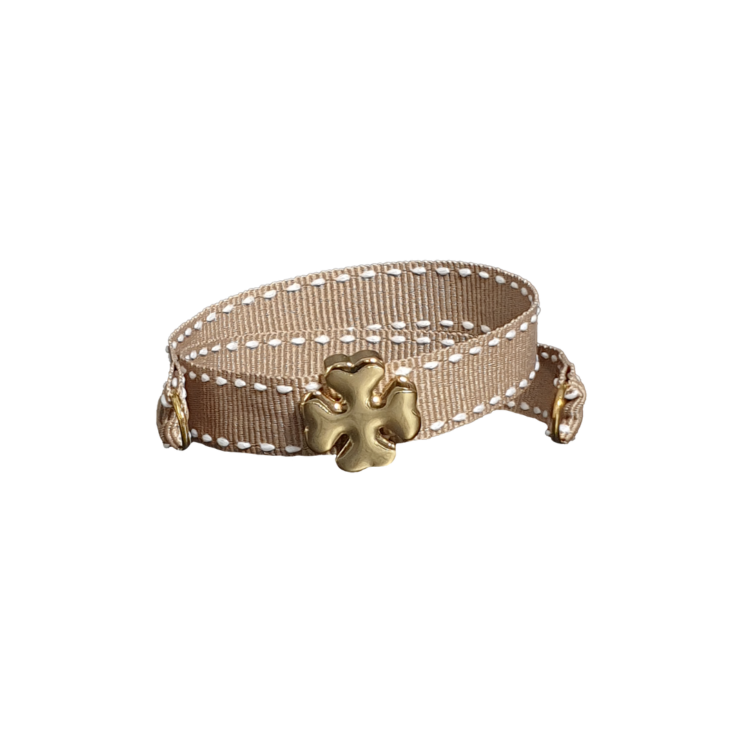 BRACCIALE BEIGE QUADRIFOGLIO DORATO