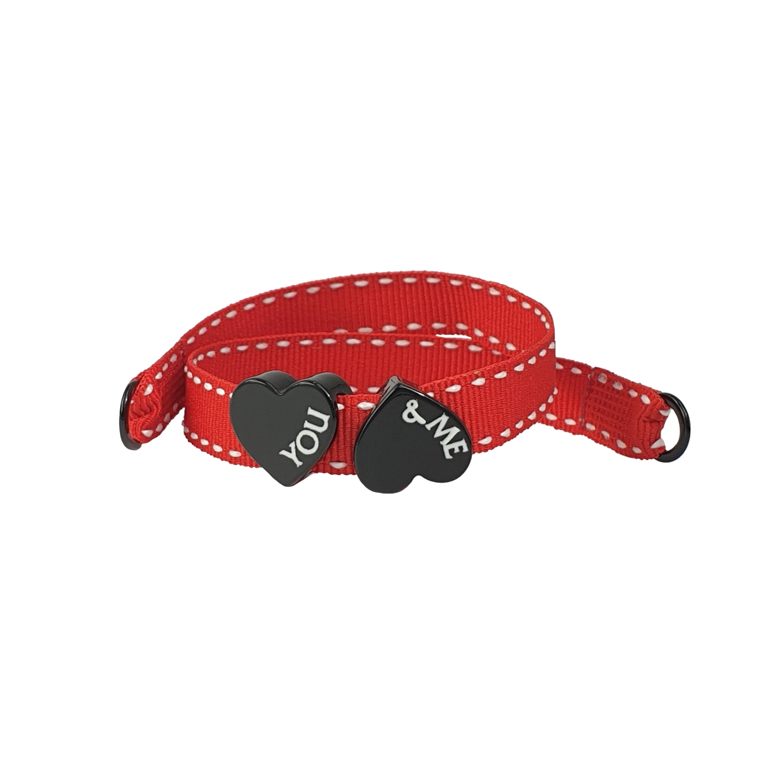 BRACCIALE ROSSO DOPPIO CUORE NERO YOU&ME IN BIANCO