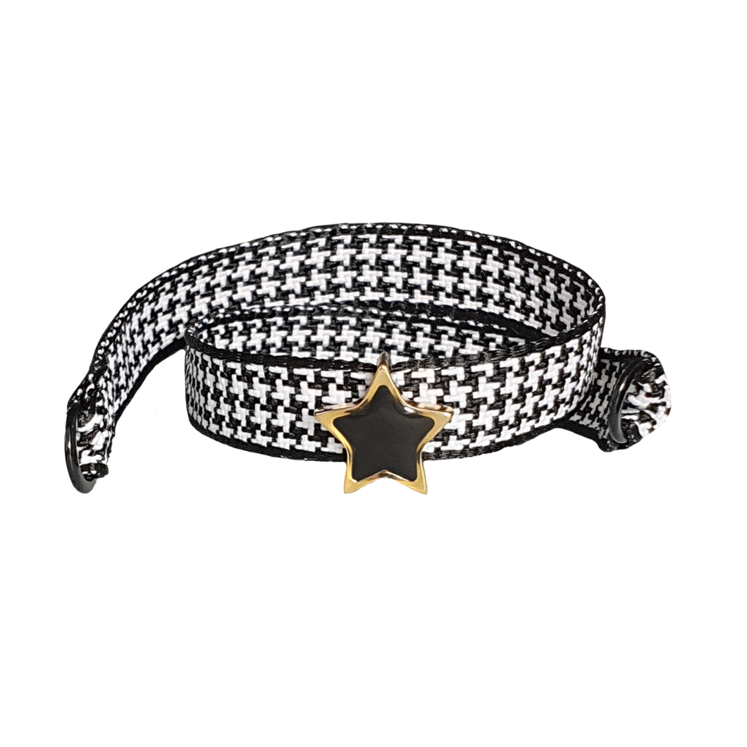 BRACCIALE PIED DE POULE STELLA SMALTO NERA SU DORATO