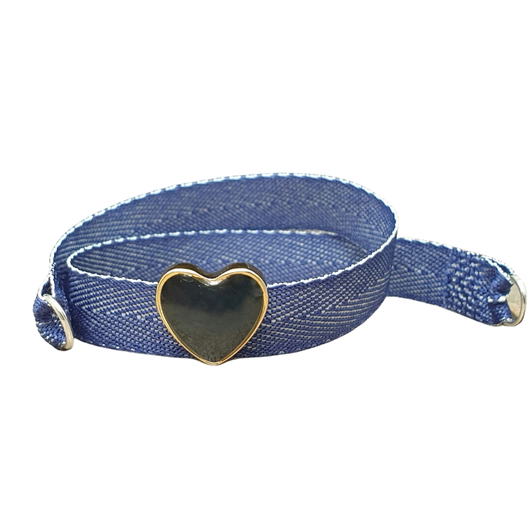 BRACCIALE JEANS CUORE SMALTO NERO SU DORATO