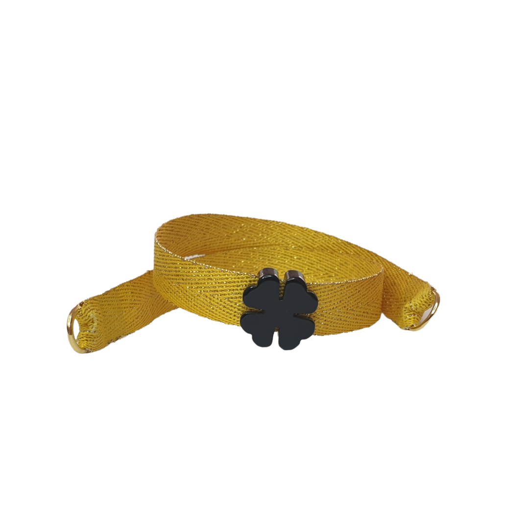 BRACCIALE GIALLO LAME' QUADRIFOGLIO NERA