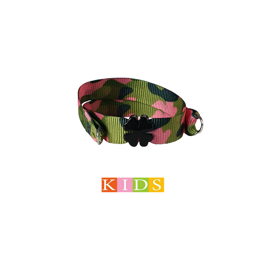 BRACCIALE KIDS CAMOUFLAGE ROSA QUADRIFOGLIO NERO