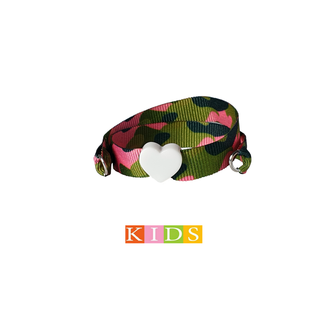 BRACCIALE KIDS CAMOUFLAGE ROSA CUORE BIANCO