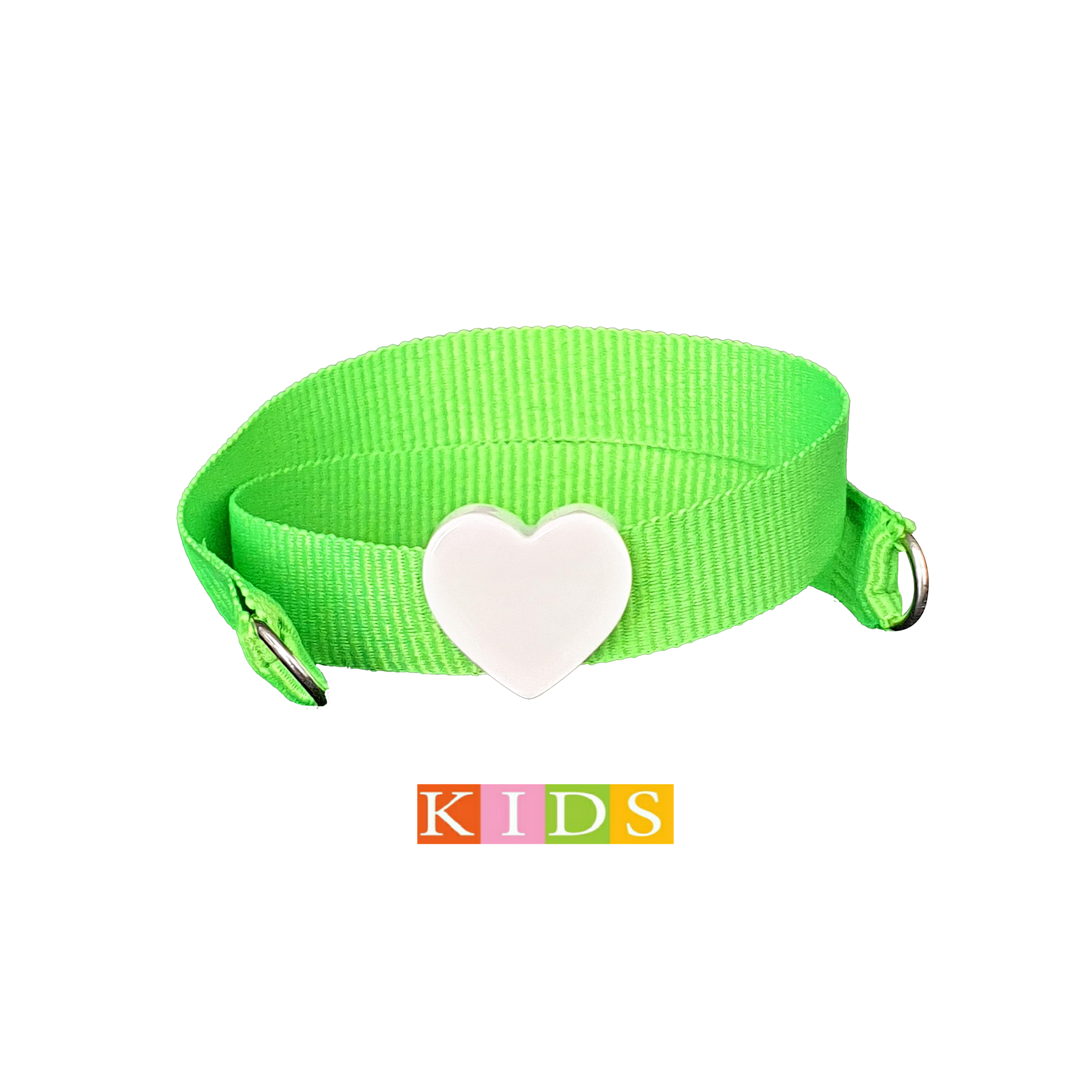 BRACCIALE KIDS VERDE FLUO CUORE BIANCO