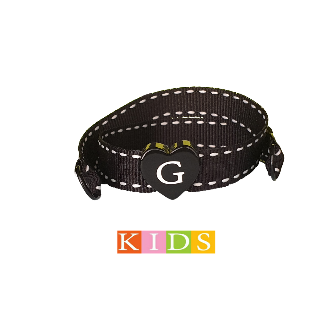 BRACCIALE KIDS NERO CUORE NERO INIZIALE BIANCA